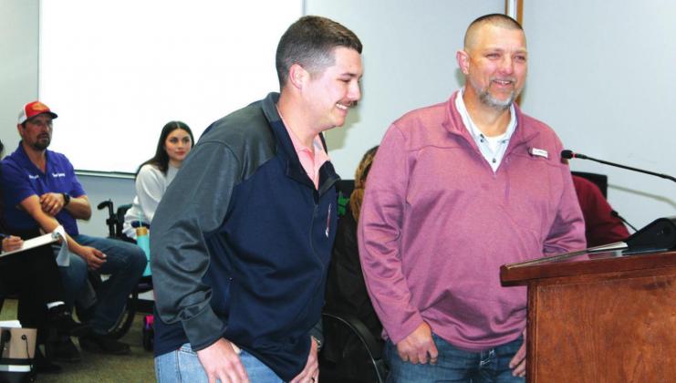Chad Glatfelter is presented to the Dayton City Council by longtime friend Murphy Green. The Vindicator | Russell Payne Article Image Alt Text