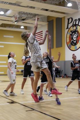 Lexi Powers goes for the goal, one of many she contributed to for L. Rivon's 33-2 win against CMSA Gold. Contributed Photo Article Image Alt Text