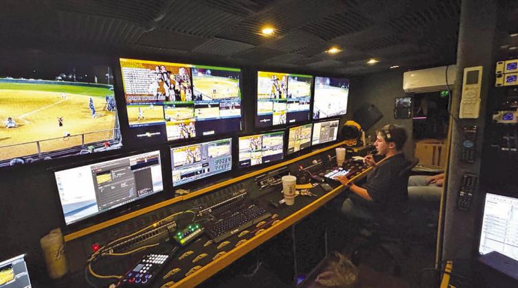 Liberty High School junior Brannon Kelly works the control room during a softball game. Contributed Photo