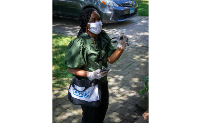 U.S. Census Bureau photo — The Census Bureau requires that census takers wear a mask while conducting their work. They will follow CDC and local public health guidelines when they visit. Article Image Alt Text