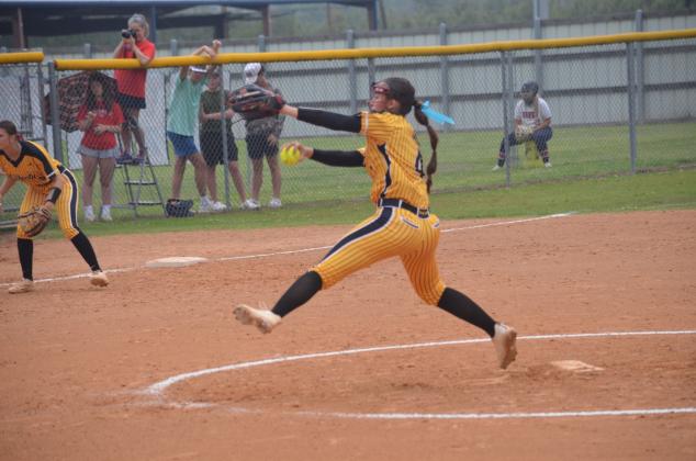 Liberty freshman Bayleigh Taylor struck out 13 on Tuesday at Hardin-Jefferson in district play. The Vindicator | Jerry Michalsky Article Image Alt Text