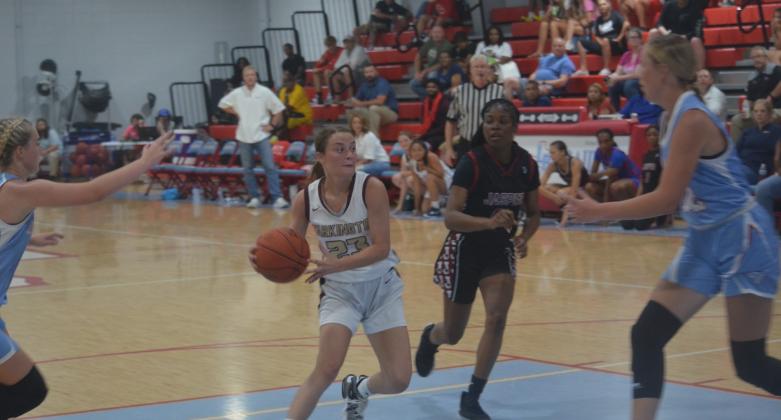 Tarkington’s Emily Lowe looks for room during the 2023 SETCA All-Star Basketball game. The Vindicator | Jerry Michalsky Article Image Alt Text