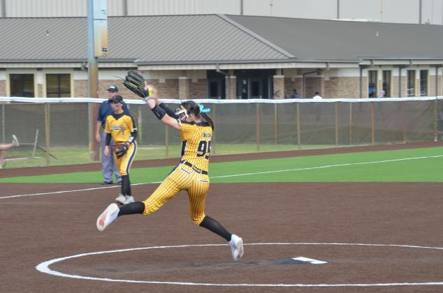 Brookelyn Taylor of Liberty delivers to the plate against Henderson on Thursday afternoon at Nacogdoches High School. Article Image Alt Text