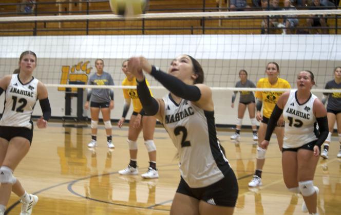 Anahuac's Addison Dugat reaches out to make this save at Liberty last Friday afternoon in the Lady Panthers scrimmage. Article Image Alt Text