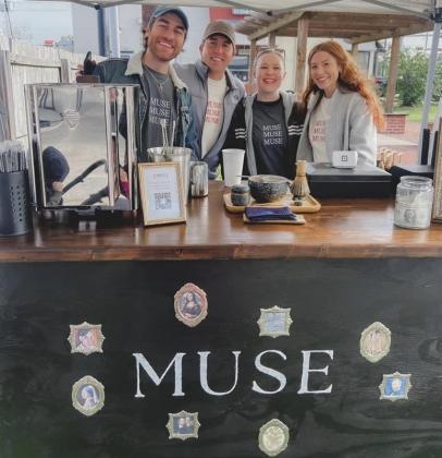 Contributed Photo. Owners of Muse Coffee Tyler Baggerley, Lucas McCrary, Kayla Baggerley and Cameron Lieck McCrary tend to their coffee stand at a pop-up market. Article Image Alt Text