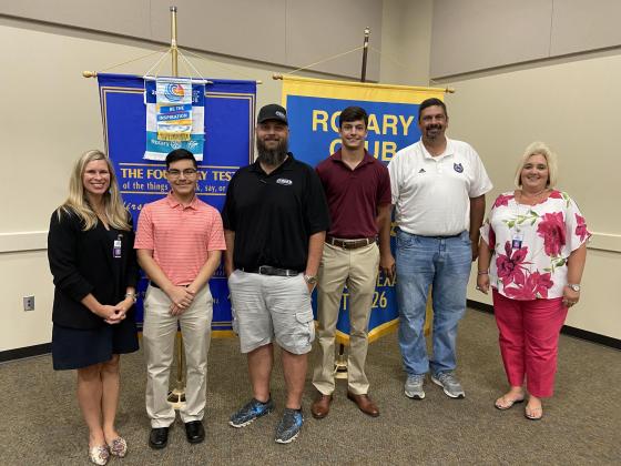 Contributed photo — Director of Personnel Services at DISD Stacey Gatlin, Scholarship honoree Ruben Aguilera Jr., President of Rotary Club Kory Whitley, Scholarship honoree Mitchell McCracken, Principal of Dayton High School Geoff McCracken and Lead Counselor of Dayton High School Kim Wood. Article Image Alt Text