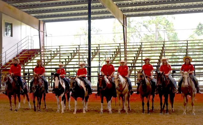 Contributed photo — Saddled up and ready to ride, the SpiritHorse Drill Team is made up of the following members, from left, Justin, Katy, Moriah, Mady, Brandy, Donna, Brooklyn, Aubree and Sophia. Article Image Alt Text