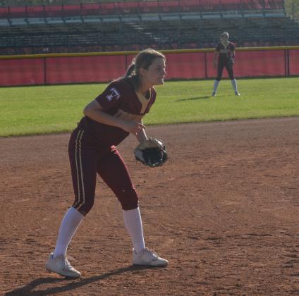 Third baseman Emily Lowe of Tarkington is ready for action on Friday night at home against Hardin. Article Image Alt Text