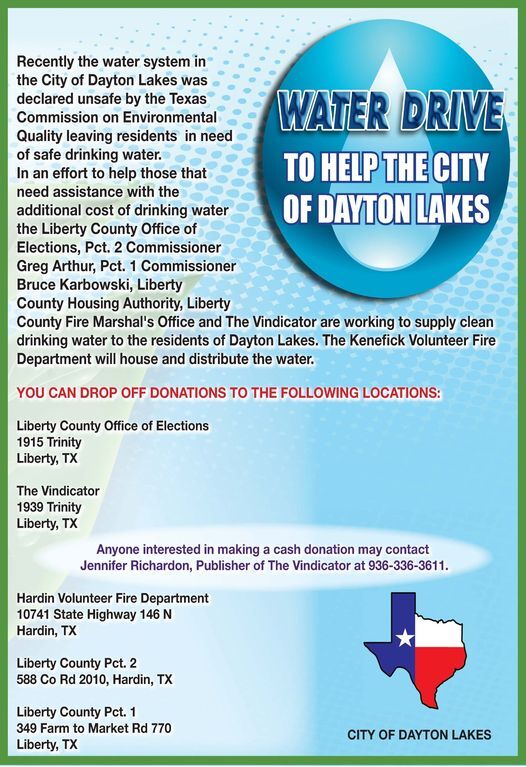 Water drive to help Dayton Lakes Liberty Vindicator