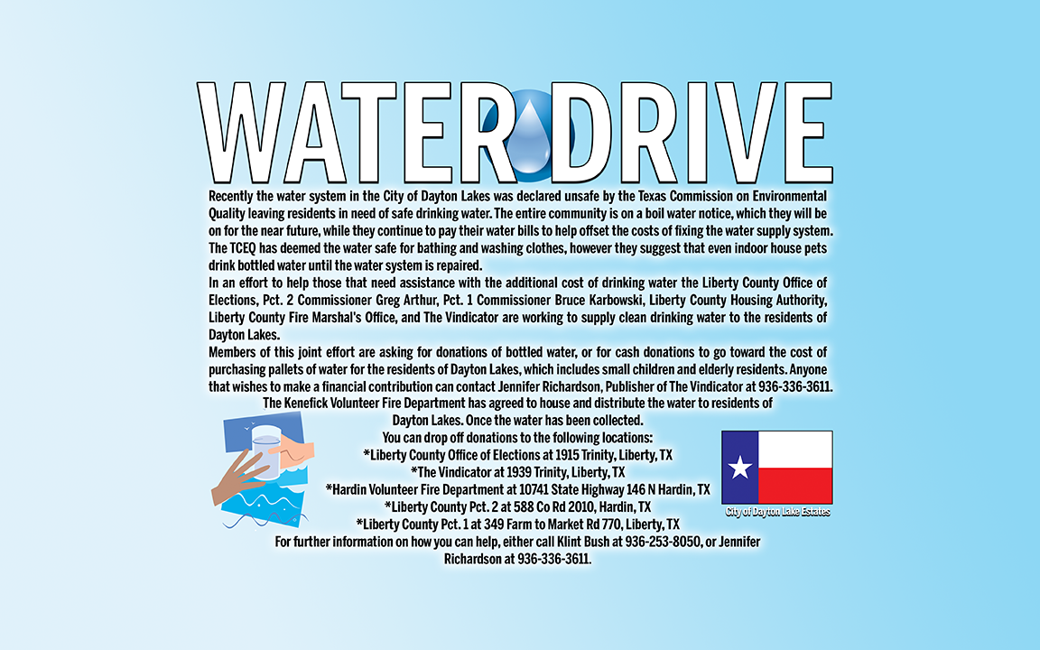 Water drive to help Dayton Lakes Liberty Vindicator